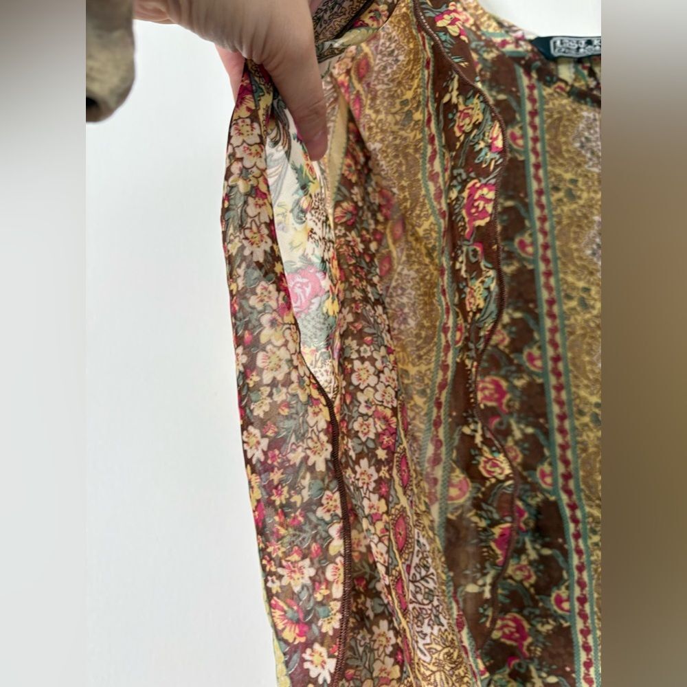 Paisley Chiffon Sheer Flutter Blouse M Ditsy Floral Y2K Boho Festival Cottage - Picture 11 of 12